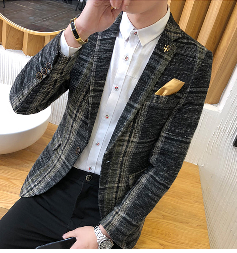 Men Slim Fit Plaid Blazer