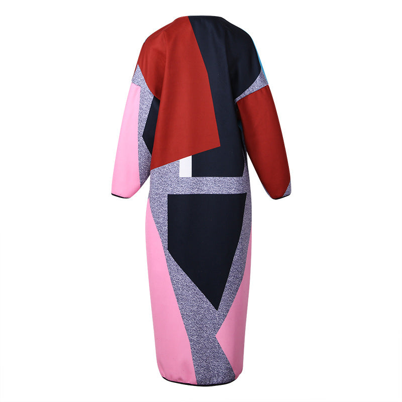 Fashion color block lapel digital print coat