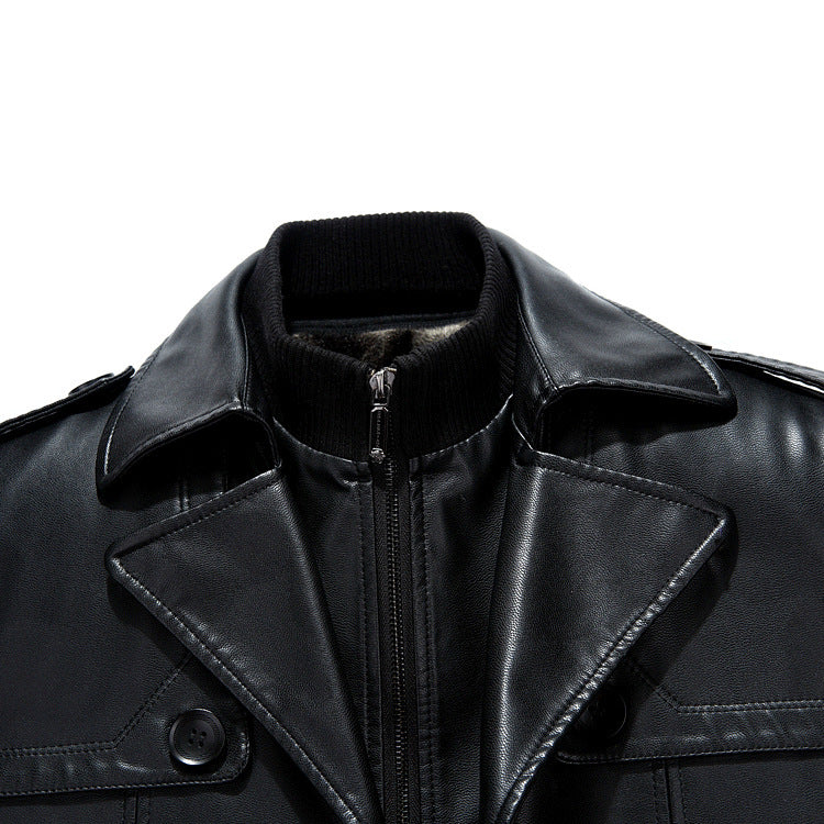 Leather leather men's mid-length sheepskin suit