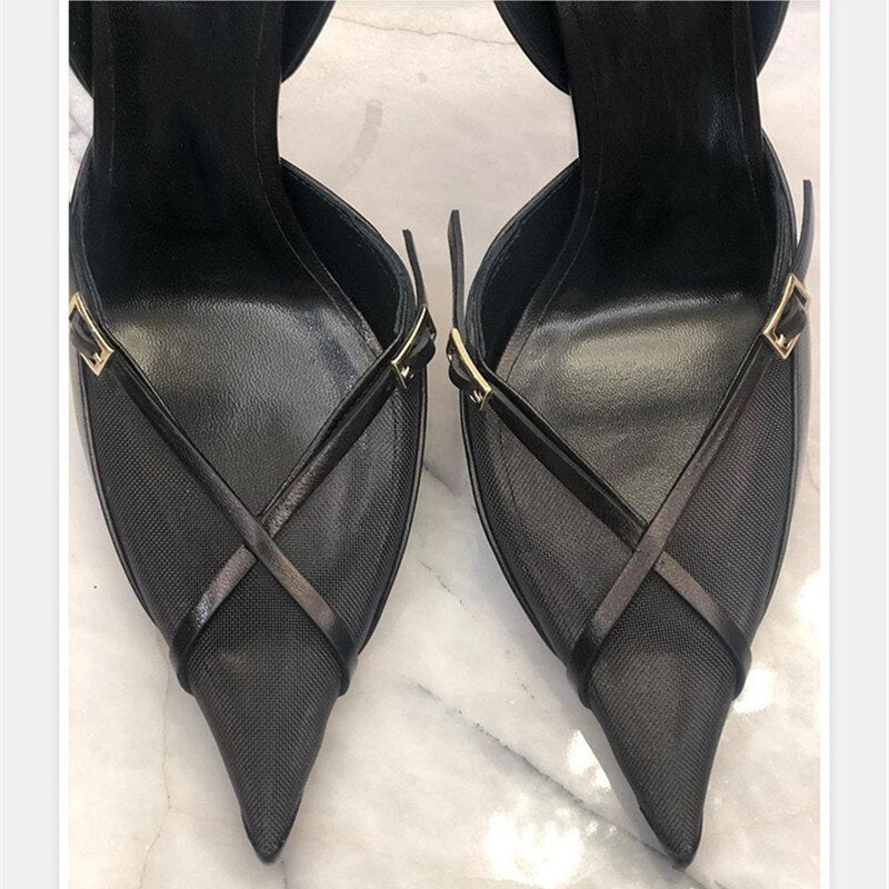 Processing Time:7-15 days after placing orders  Fashion Shoes New Buckle Pumps Sexy Spring Summer Pointed Thin Heels Women Pumps Mesh Cut Outs Ankle Strap Lady Sandals Size43