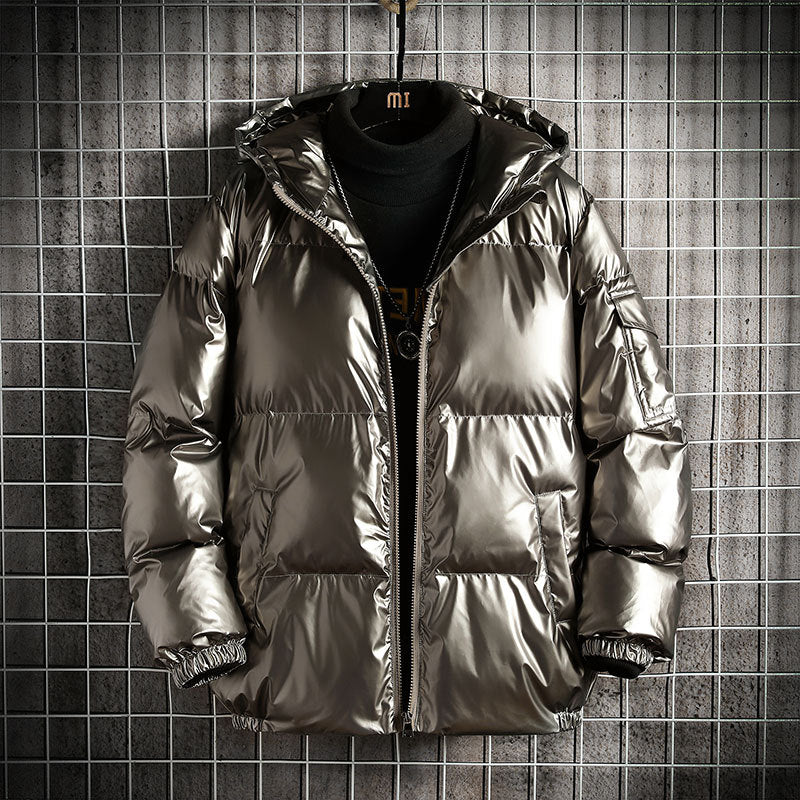 Thickened shiny hooded cotton jacket