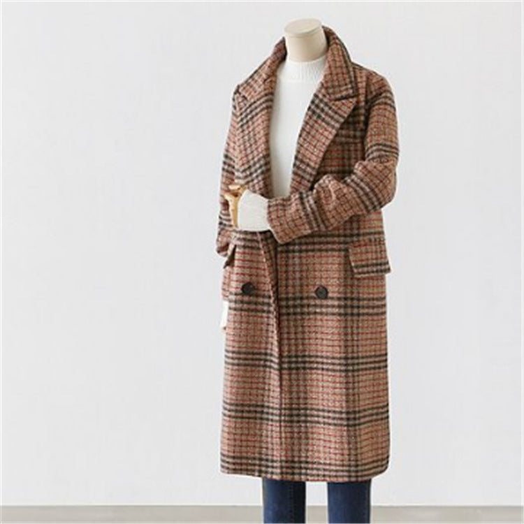 Plus Size Women's Plaid Long Sleeve Lapel Coat
