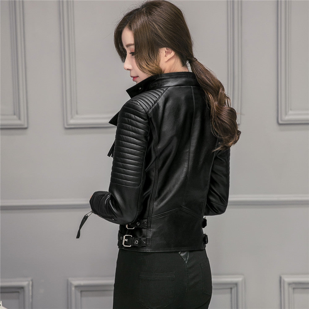 Slim Leather Jacket Motorcycle Leather Women Short