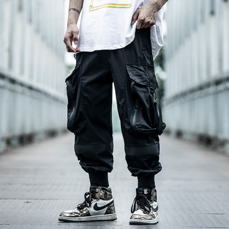Summer thin functional wind pants men's loose hip-hop big pocket overalls
