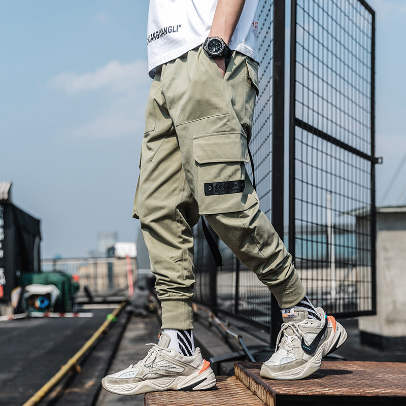 Multi-pocket hip-hop cropped cropped overalls