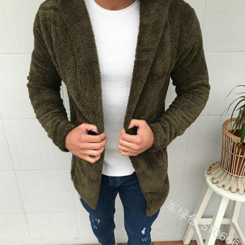 Casual Long sleeved Hooded Fluffy Jacket Men