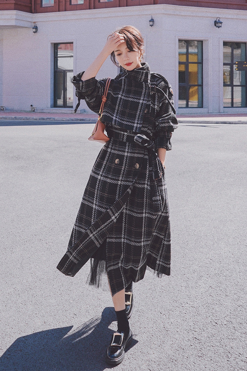 Women's Loose And Thick Mid-length French Plaid Woolen Coat