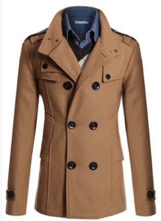 Men's Stand Collar Long Sleeve Wool Trench Coat