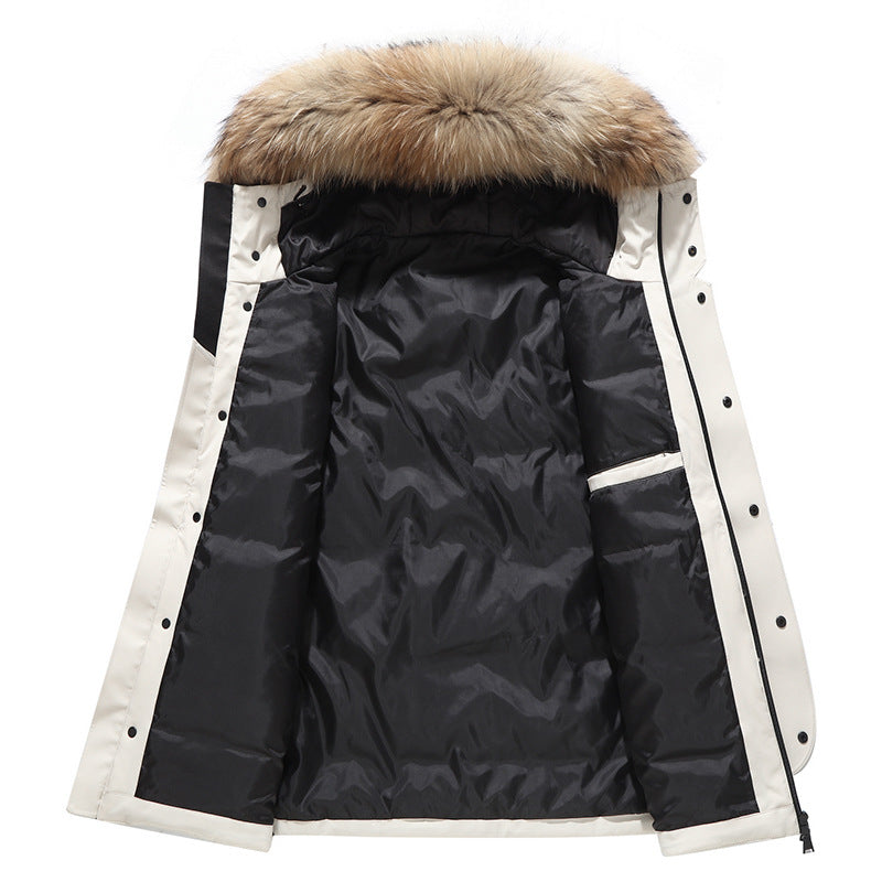 Herren Daunenjacke mit Kapuze, dicker warmer Mantel, Pelzkragen