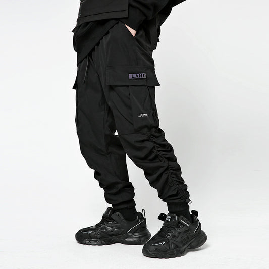 Men's ins street fashion brand multi-pocket overalls trendy elastic waist pants
