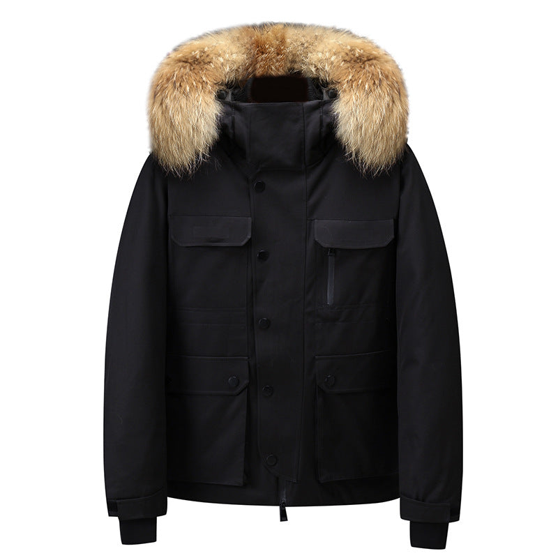 Herren Daunenjacke mit Kapuze, dicker warmer Mantel, Pelzkragen