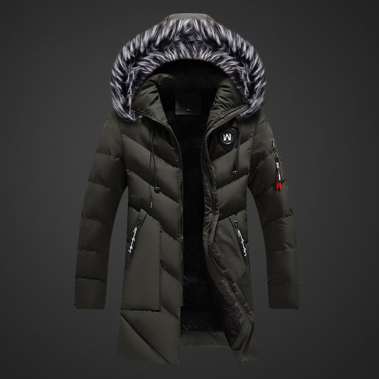 Men's striped hooded cotton-padded jacket