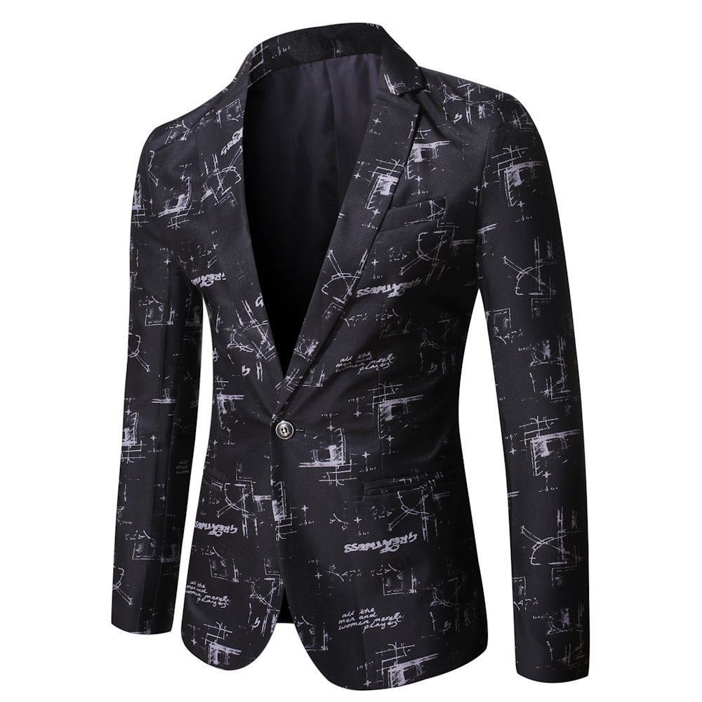 Men's single row one button printed suit jacket
