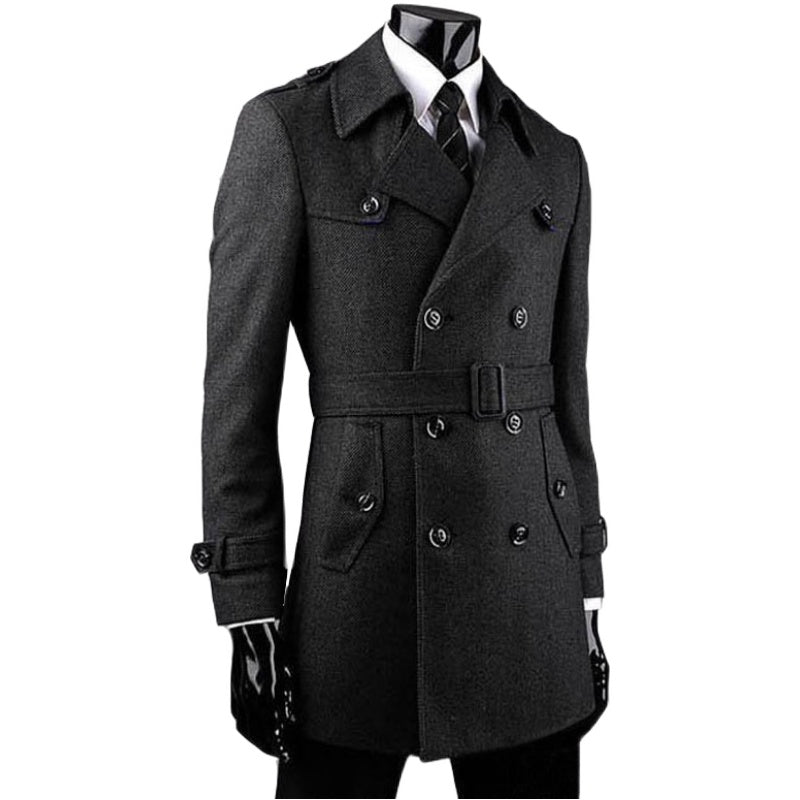 New Tweed Coat Men's Trench Coat Medium Length Korean Version