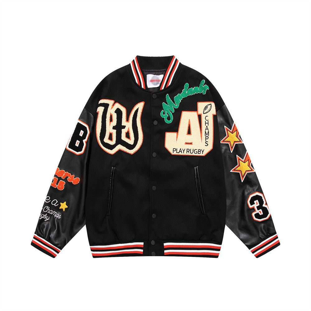 Embroidered Colour Blocked Baseball Jacket