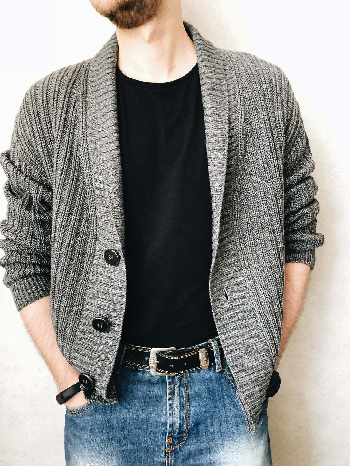 Fall Men's Fashion V-neck Long Sleeve Cardigan