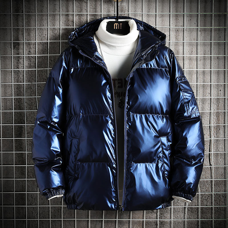 Men's Loose Thick Shiny Hooded Cotton Jacket