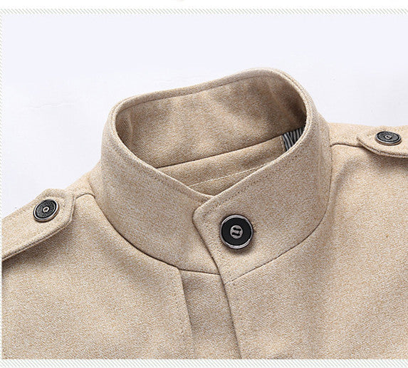 Winter new men's stand-up collar woolen trench coat