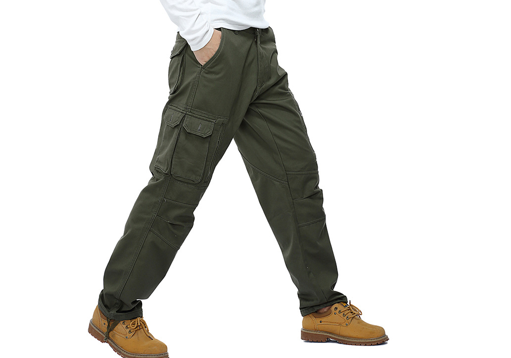 In winter many new men's leisure pants pocket tooling plus cashmere washing overalls warm 012
