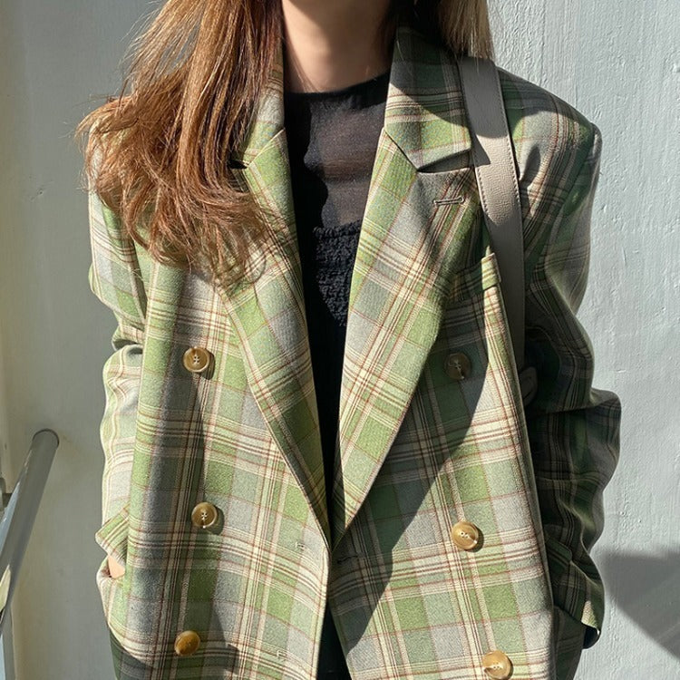 Loose temperament plaid suit jacket