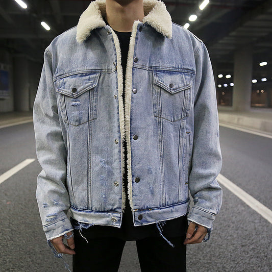 Lamb Fur Collar Denim Jacket