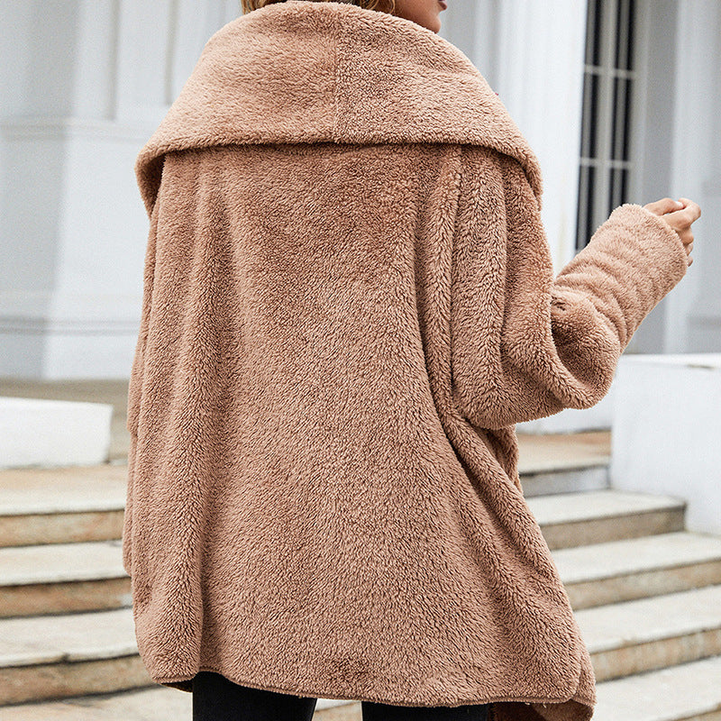 New Brown Plush Cardigan Long-sleeved Trendy Double-sided Plush Coat