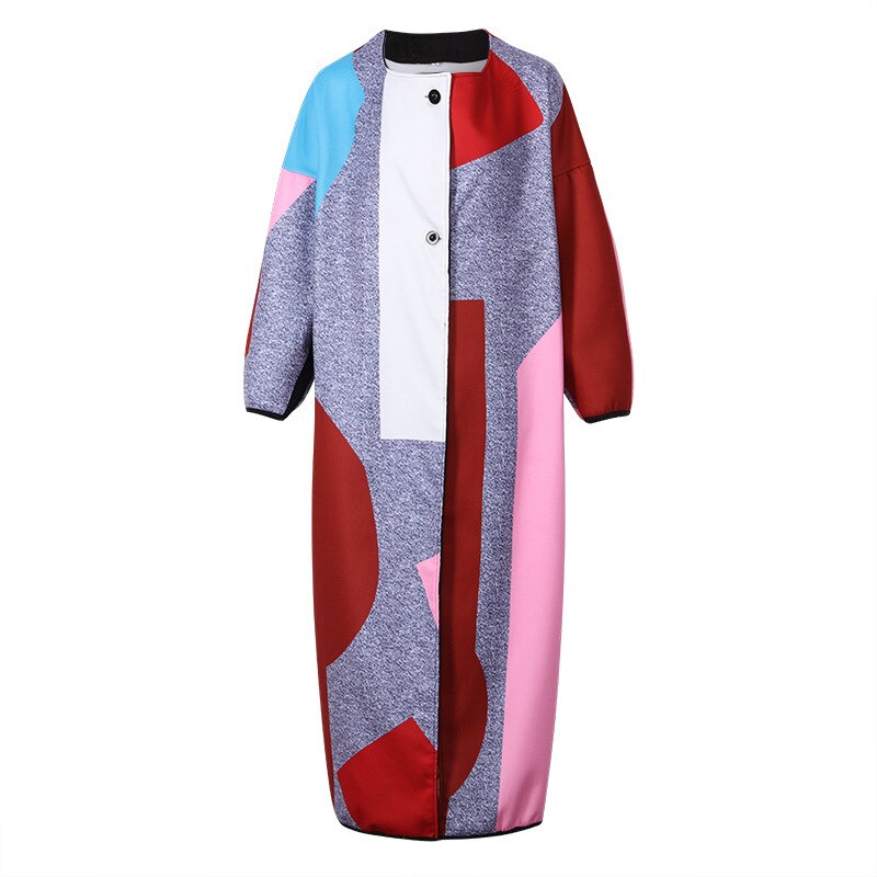 Fashion color block lapel digital print coat