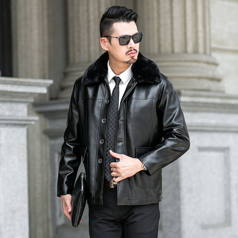 Lapel Fur Liner Leather Jacket Casual Men's Leather Jacket