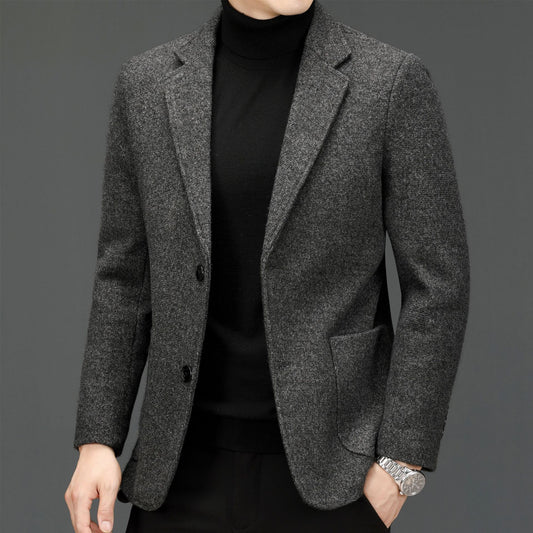 Men's Simple Casual Fit Solid Color Wool Tweed Jacket