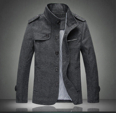 Winter neuer Herren Trenchcoat aus Wolle mit Stehkragen