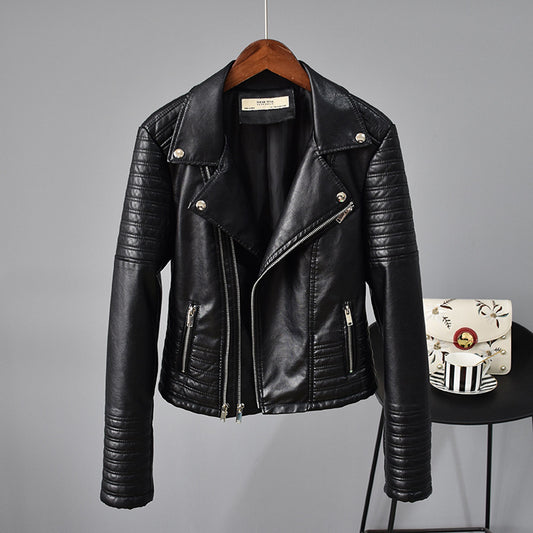 Rivet Suit Collar Women Washed PU Leather Jacket