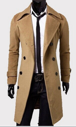 Medium Length Tweed Casual Woolen Men's Coat