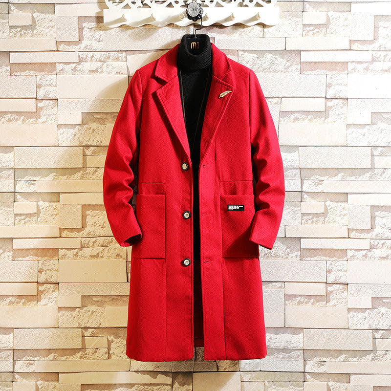 Slim mid-length woolen coat warm men's woolen trench coat