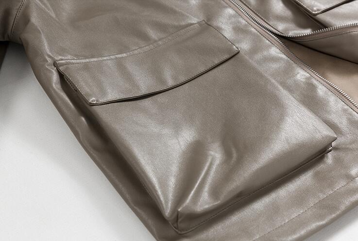 Fashion Solid Color Men's Lapel Leather Jacket