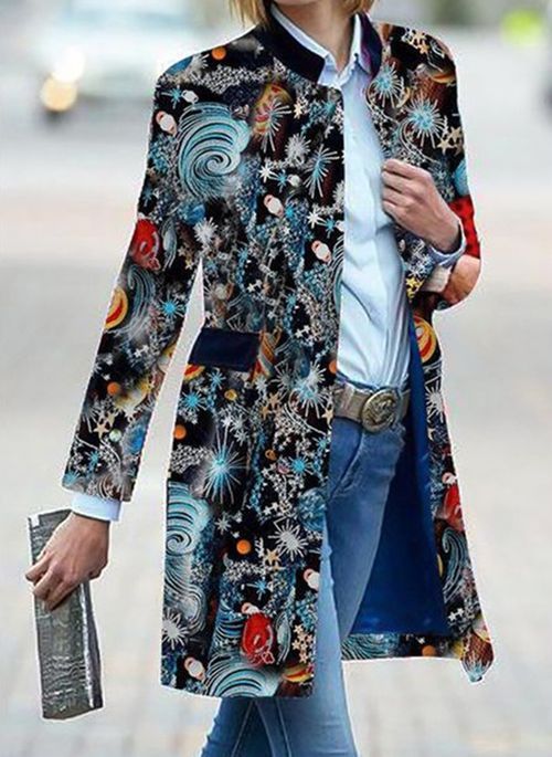 Women's printed long sleeve coat jacket