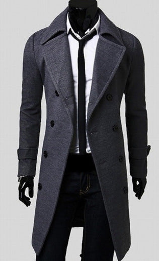 Medium Length Tweed Casual Woolen Men's Coat