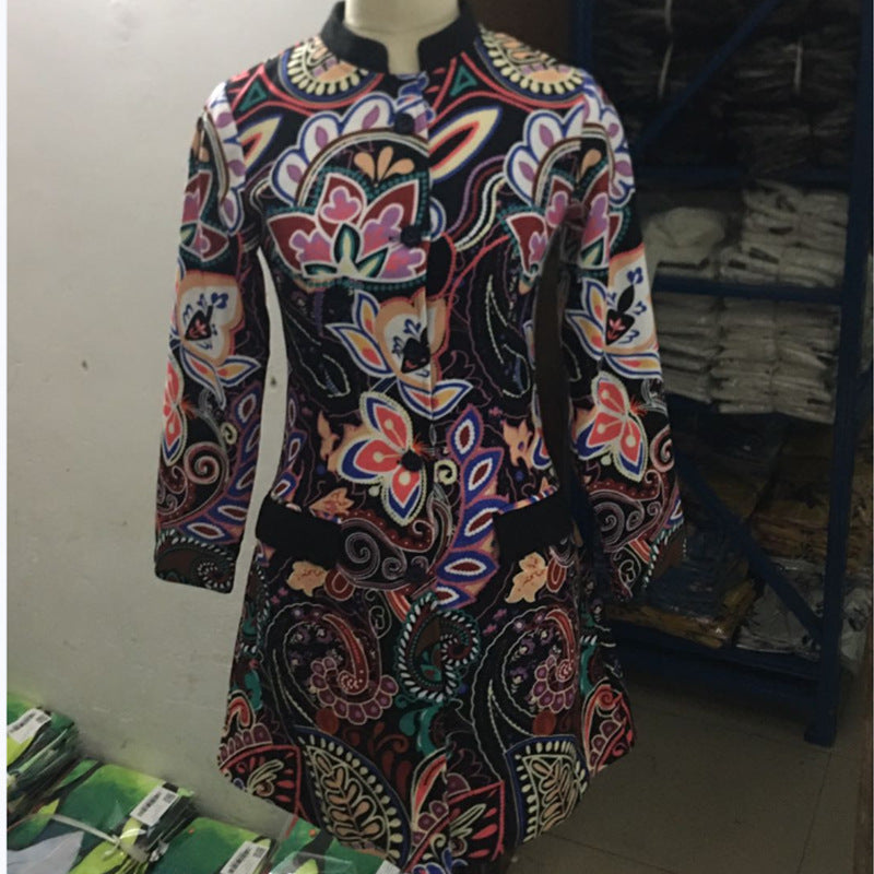 Women's printed long sleeve coat jacket