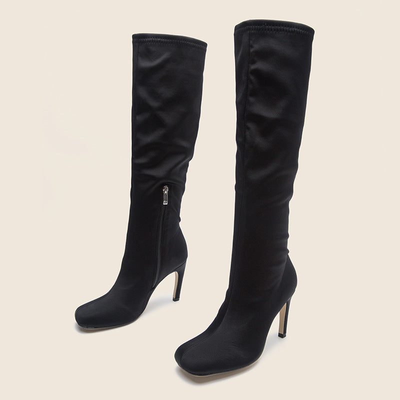 Oversized Widened Knee Length Boots High Rise Flat Bottomed New Type Of Thin Heel High Root Cavalry Boots