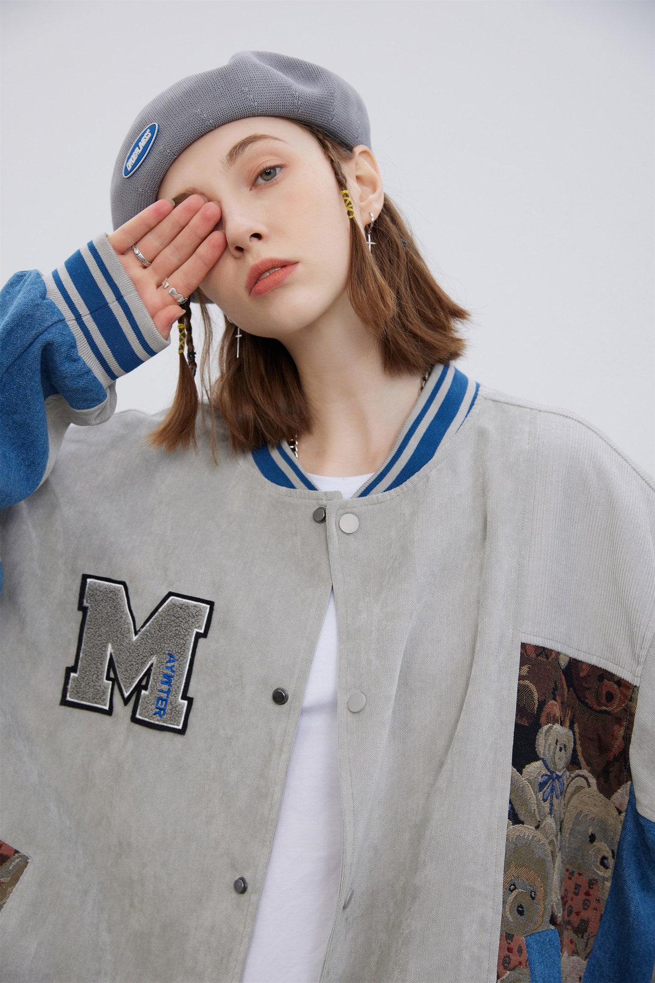 Towel Embroidered Bear Stitching Jacquard Loose Fashion Youth Jacket