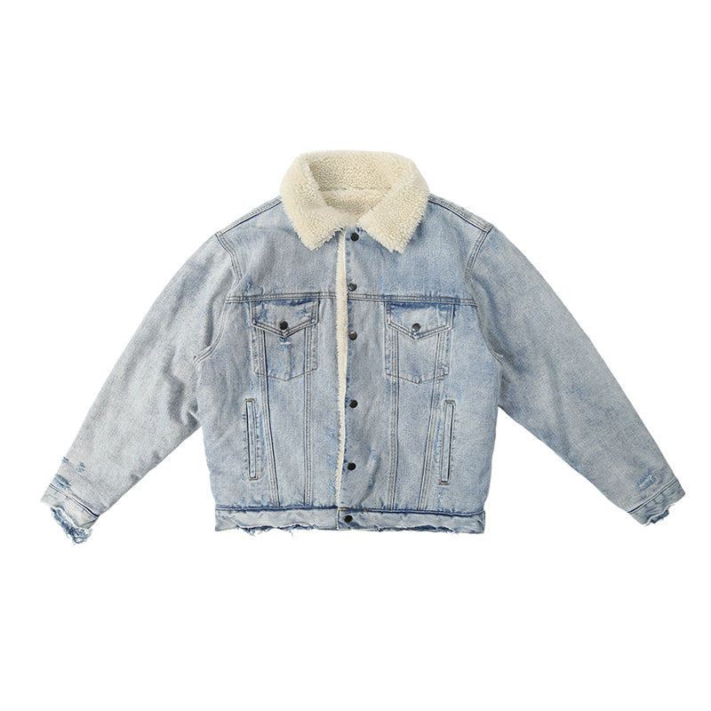 Lamb Fur Collar Denim Jacket