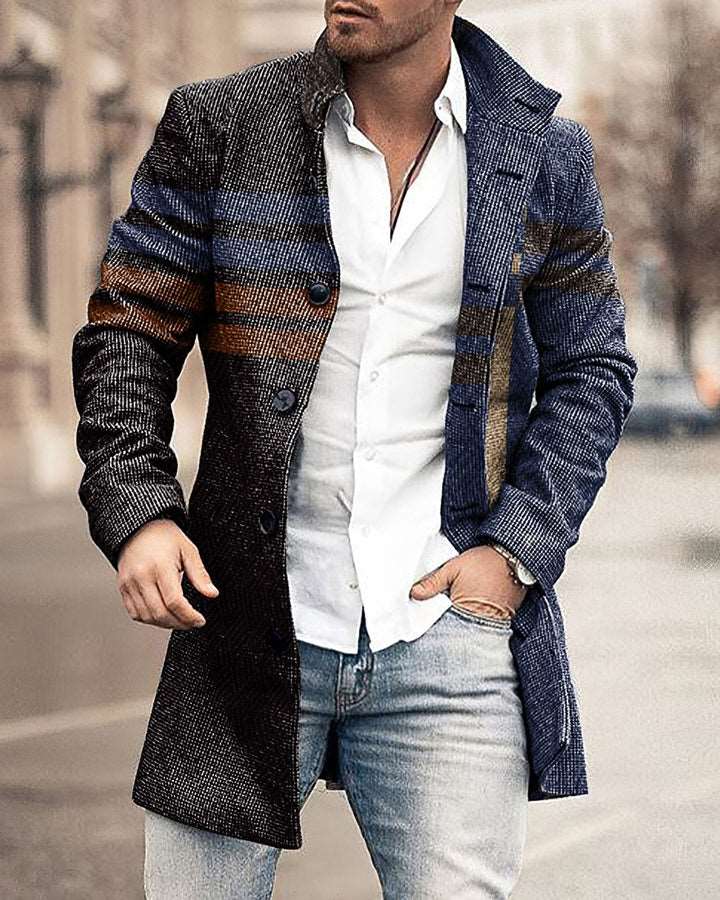 Autumn And Winter New Men's Woolen Stand Collar Medium Long Pocket Casual Coat