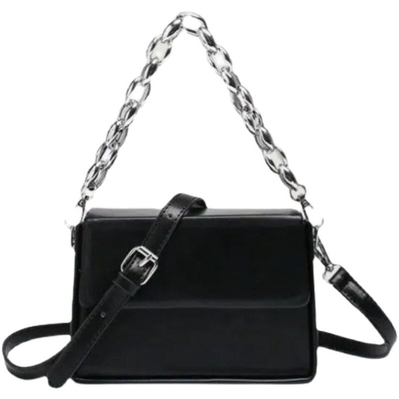 Versatile Simply Chains Solid Color Handbags For Woman New Brand Leather Crossbody Shoulder Bag Fashion