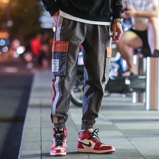 Retro distressed color matching casual pants men