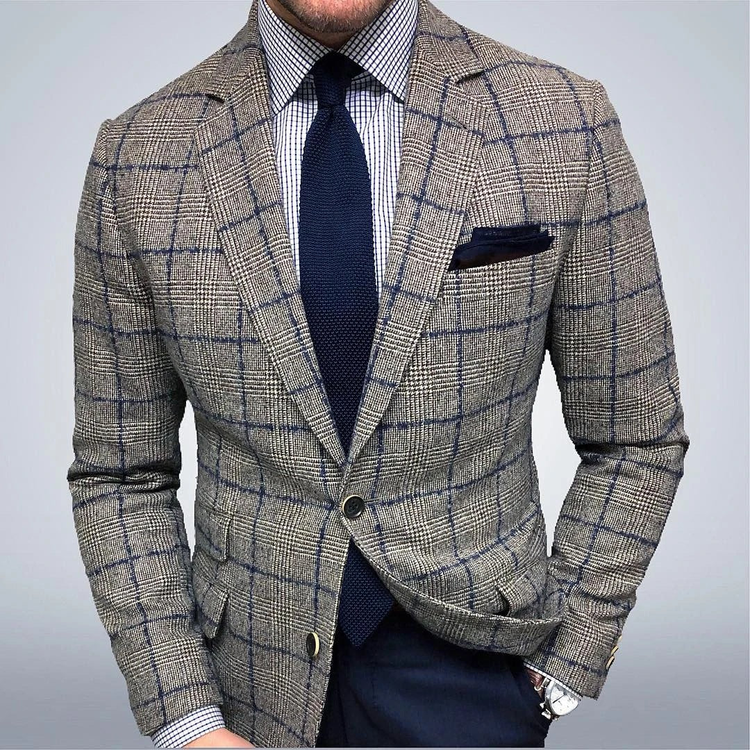 Plaid Casual Suit Men