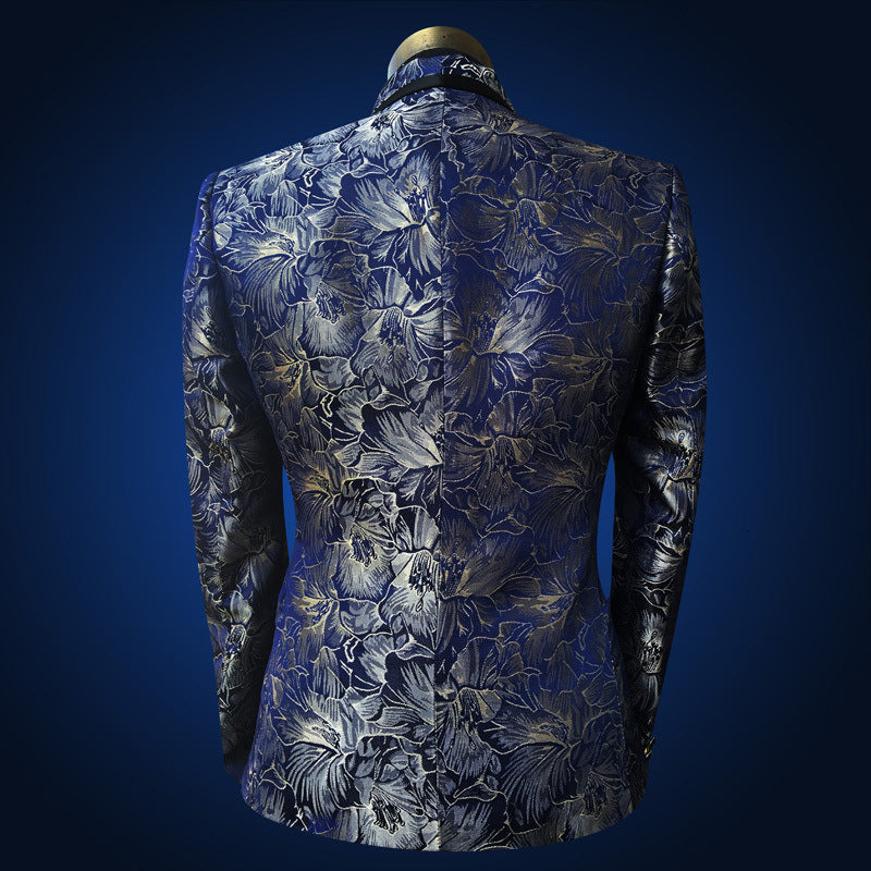 Men's Blue Floral Wedding Singer Prom Suit