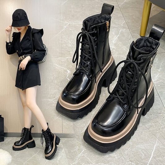 Women's Fashion Casual Soft Leather Platform Boots