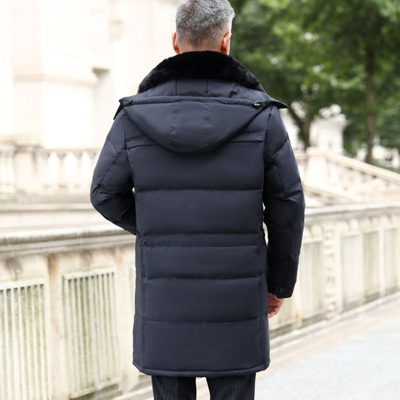 Men's mid-length fur collar down jacket