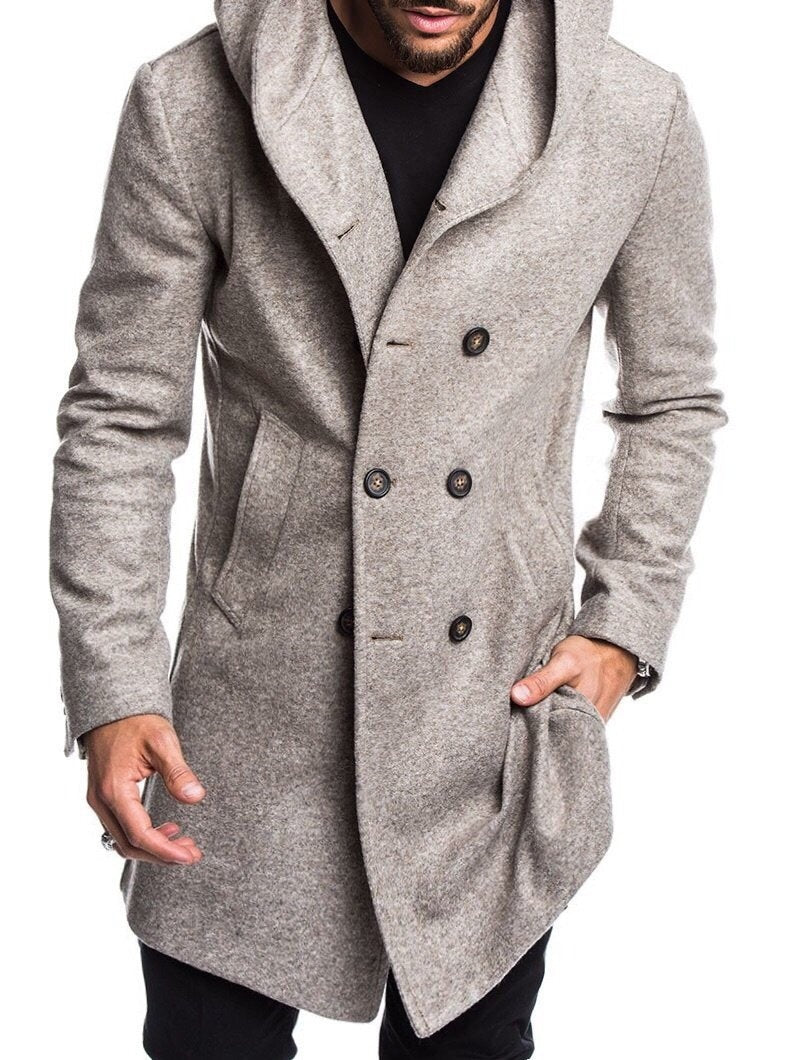 Men's hooded woolen coat