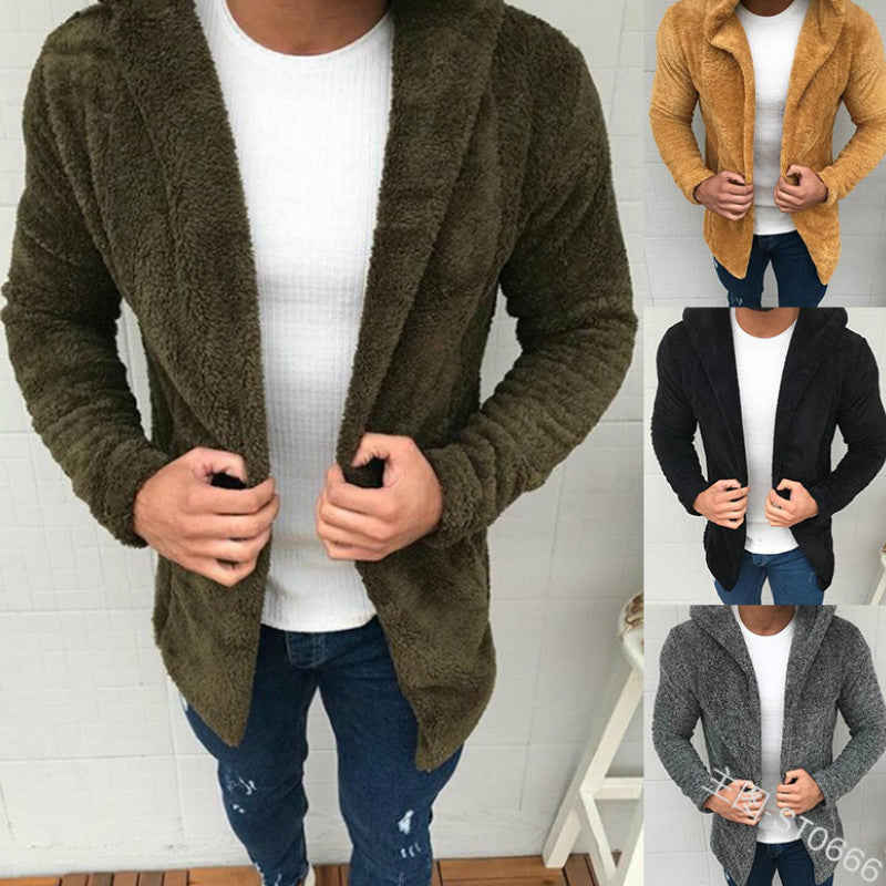 Casual Long sleeved Hooded Fluffy Jacket Men