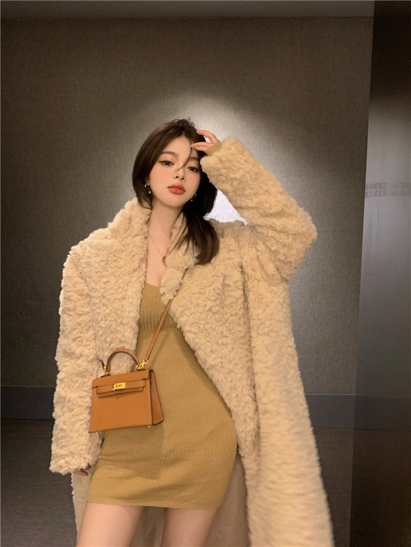 Women's Autumn And Winter Furry Thickened Long Sleeve Cardigan Coat